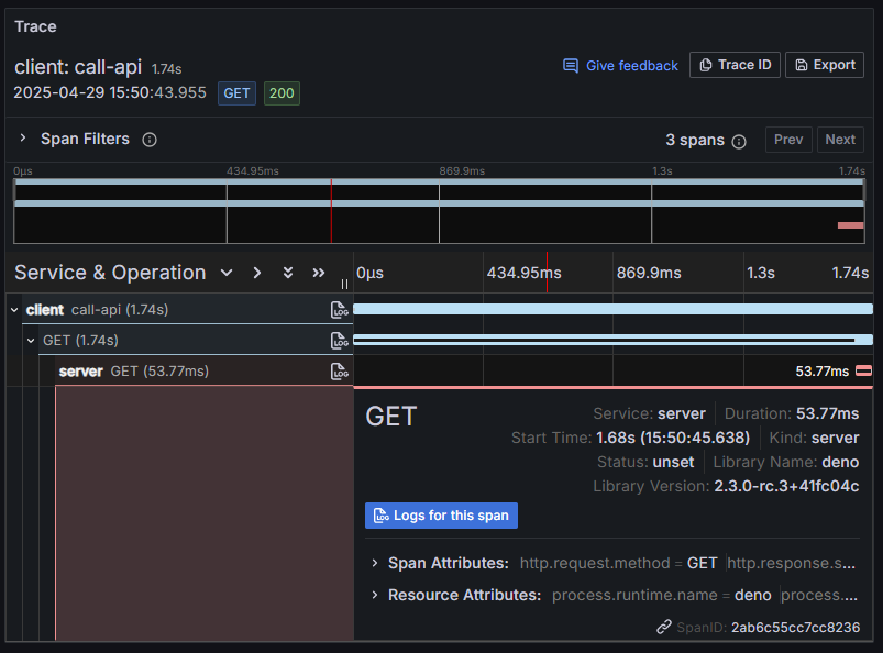Viewing expanded traces in Grafana